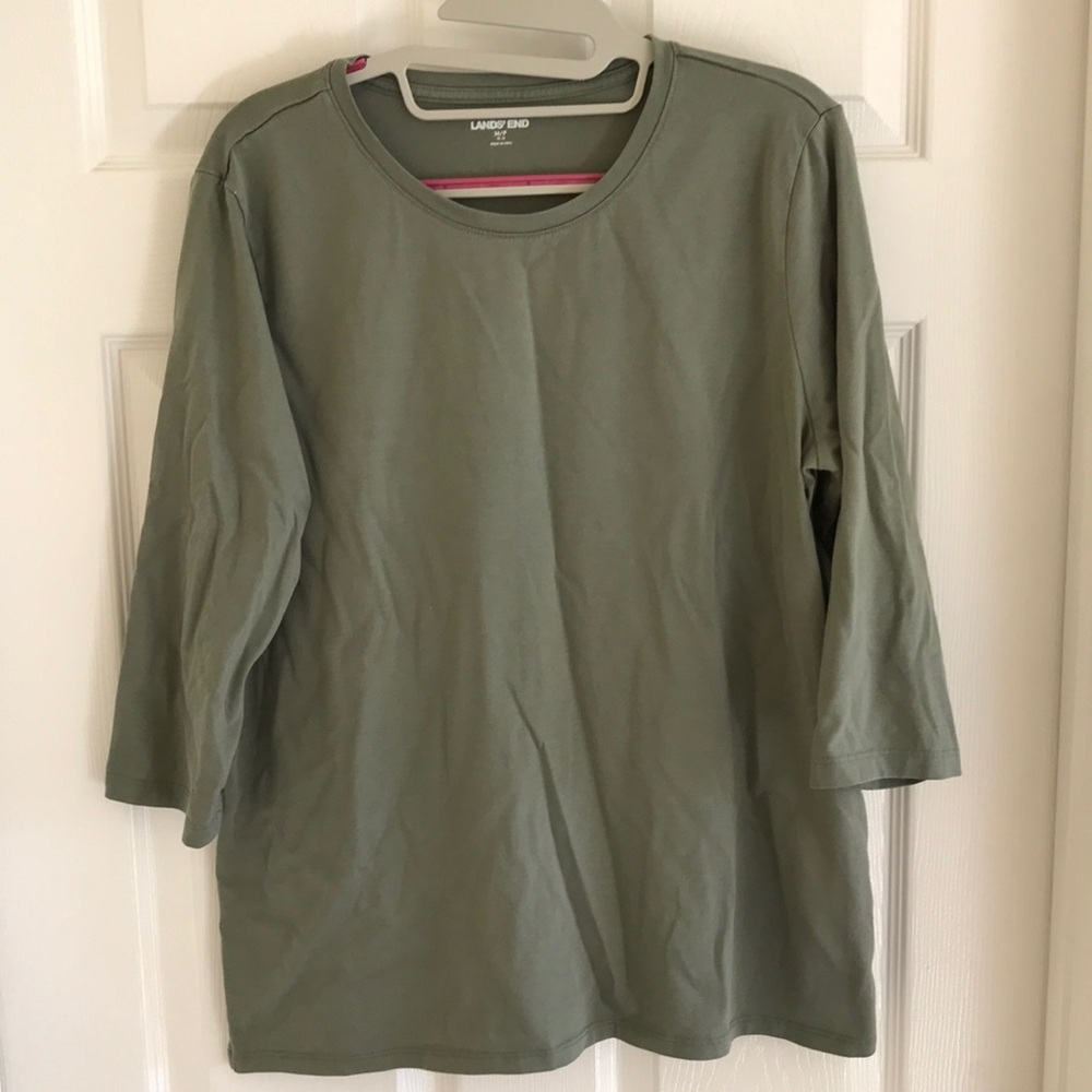 Lands' End Olive Green 3/4 Sleeve Top. Size medium P